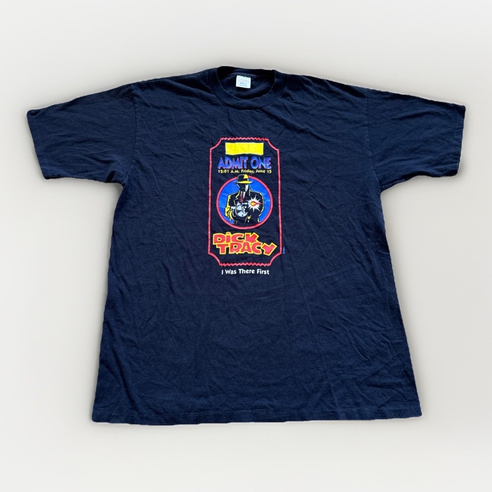 Vintage Dick Tracy‎ Shirt Mens XL Disney Movie Promo 90s 80s Ticket Stub Black